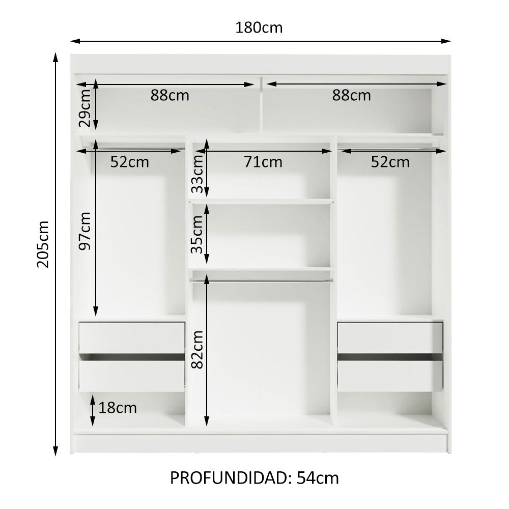Clóset Matrimonial Reno 3 Puertas Corredizas - Blanco
