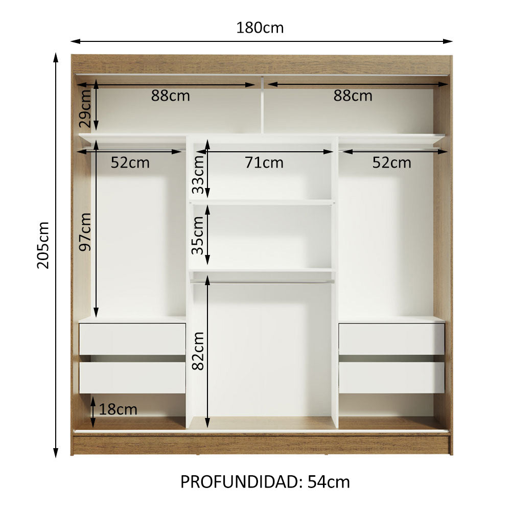 Clóset Matrimonial Reno 3 Puertas Corredizas 1 con Espejo - Marron