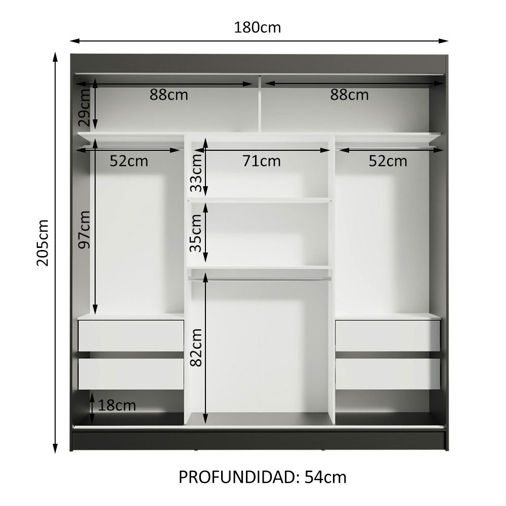 Clóset Matrimonial Reno 3 Puertas Correderas con Espejos Negro