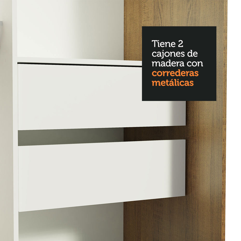 Clóset Soltero Tokio 2 Puertas Correderas con Espejos 2 Cajones Marrón/Blanco