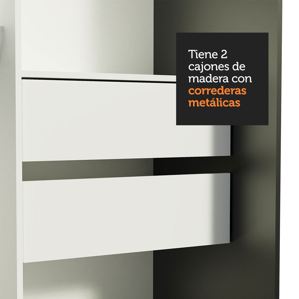 Clóset Soltero Tokio 2 Puertas Correderas con Espejos 2 Cajones Negro/Blanco