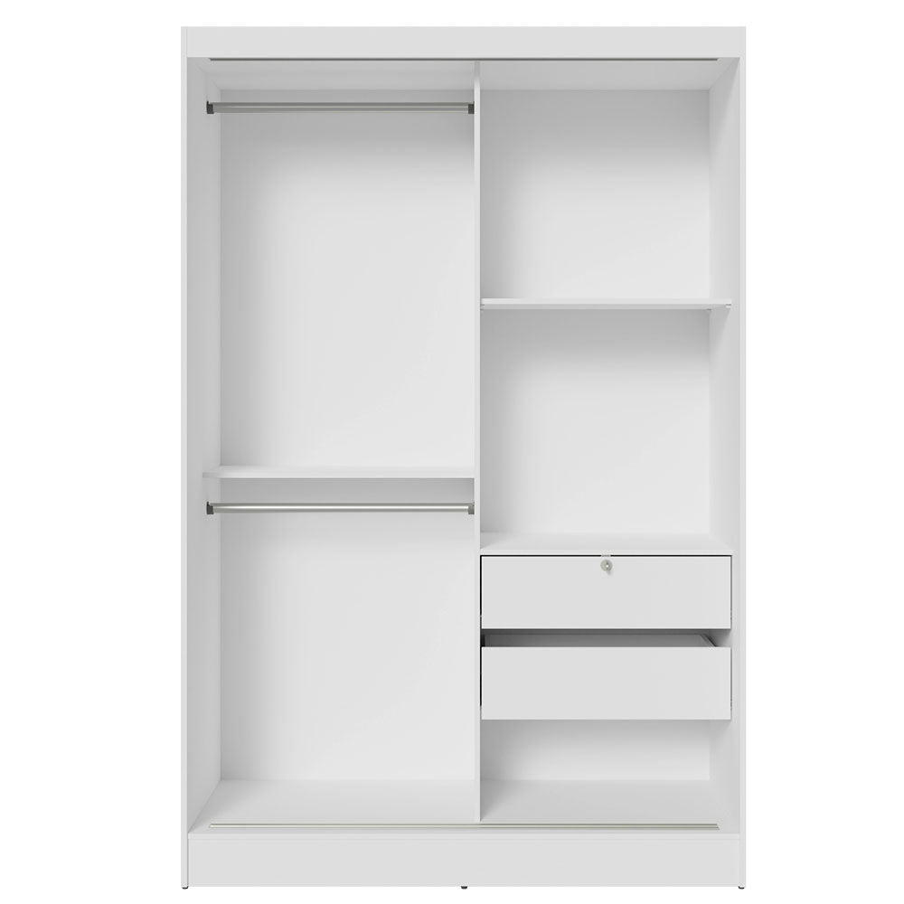 Clóset Soltero 119 cm 2 Puertas Corredizas Con 2 Espejos 2 Cajones Blanco Max Madesa