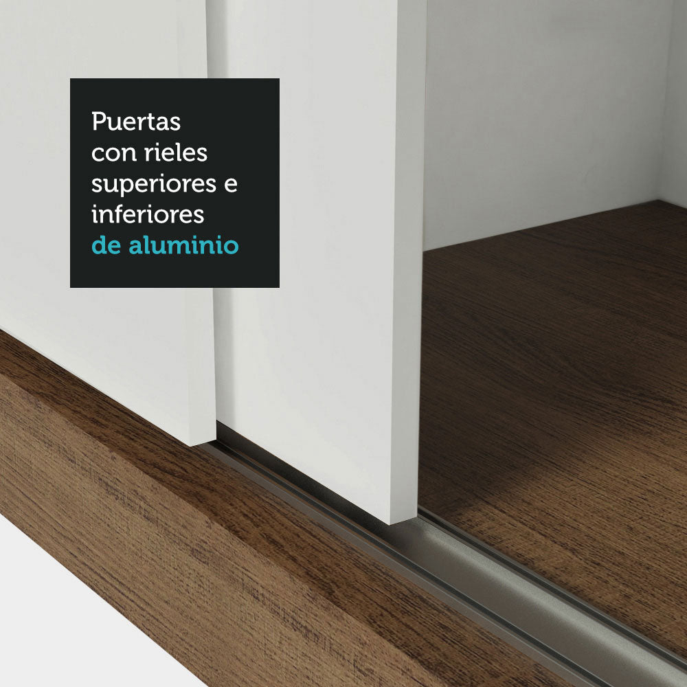 Clóset Matrimonial 170 cm 3 Puertas Corredizas 4 Cajones Con 1 Espejo Marrón/Blanco Sublime Madesa
