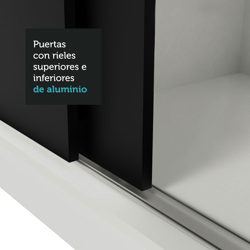 Clóset Matrimonial 3 Puertas Corredizas con Espejo Blanco/Negro Nobre