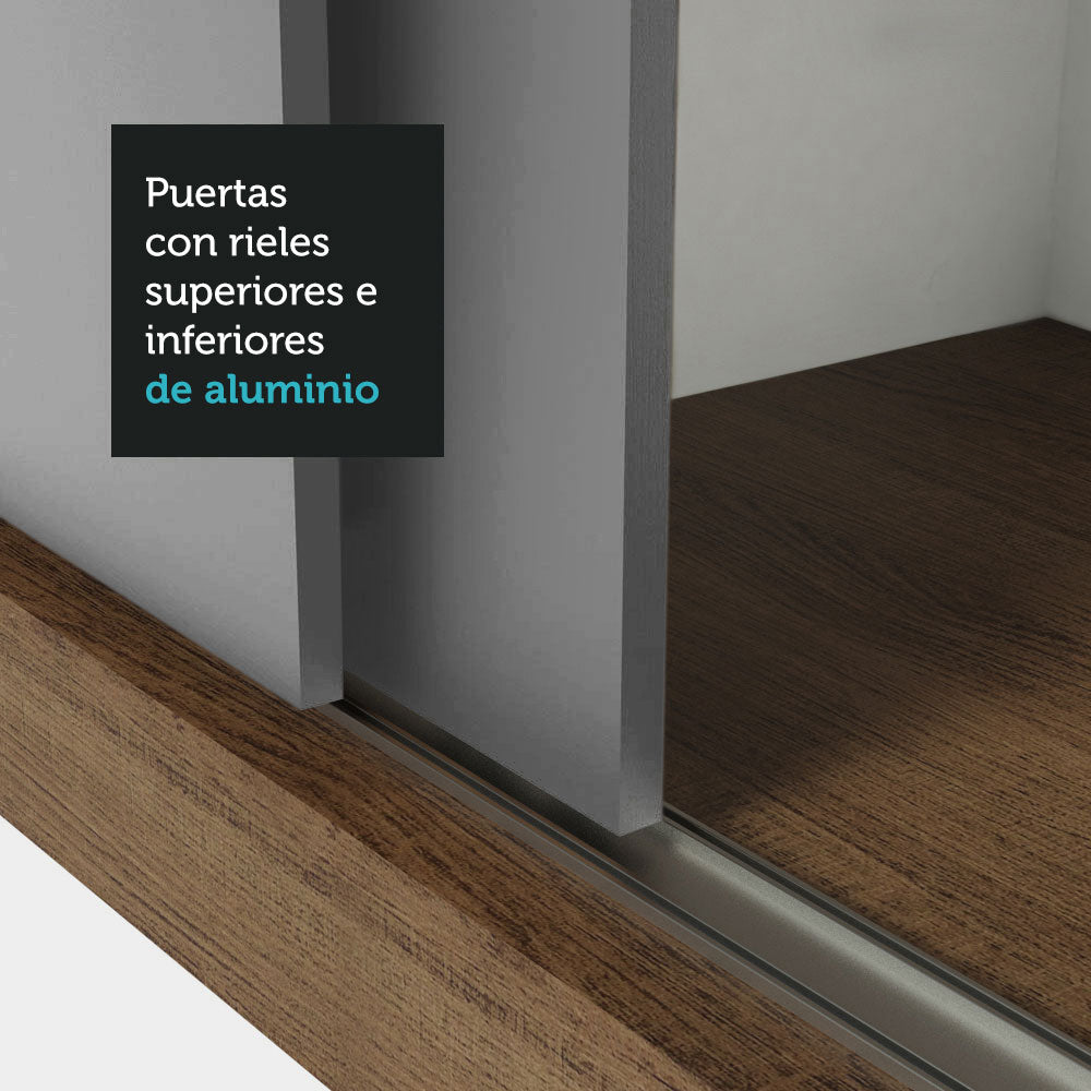 Clóset Matrimonial 170 cm 3 Puertas Corredizas 2 Cajones Marrón/Gris Sublime Madesa