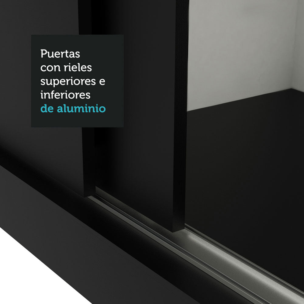 Clóset 2 Puertas Corredizas con Espejos Negro Milano