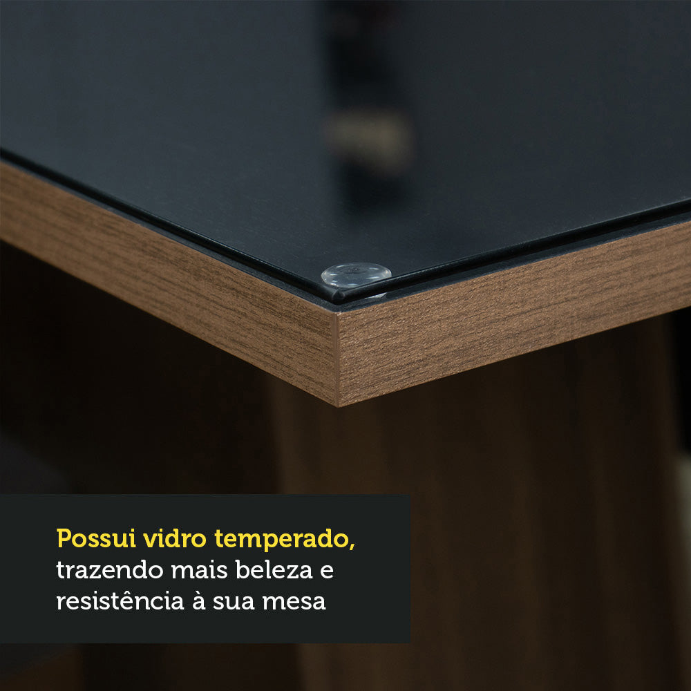 Conjunto de Comedor con Encimera Vidrio 4 Sillas Marrón/Negro/Oxford Evelin Madesa