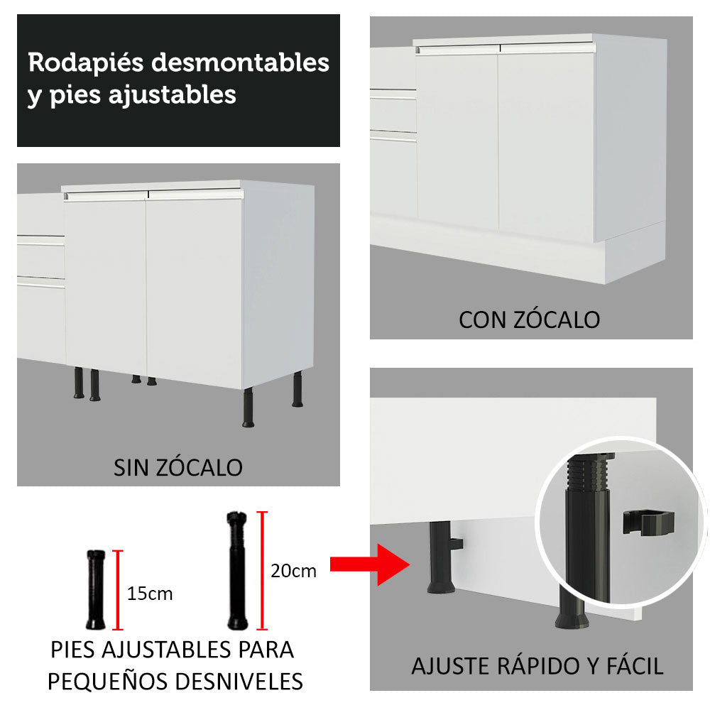 Gabinete Bajo para Fregadero con Accesorios de Cocina 120 x 60 cm 2 Puertas (Con Encimera) Glamy Blanco