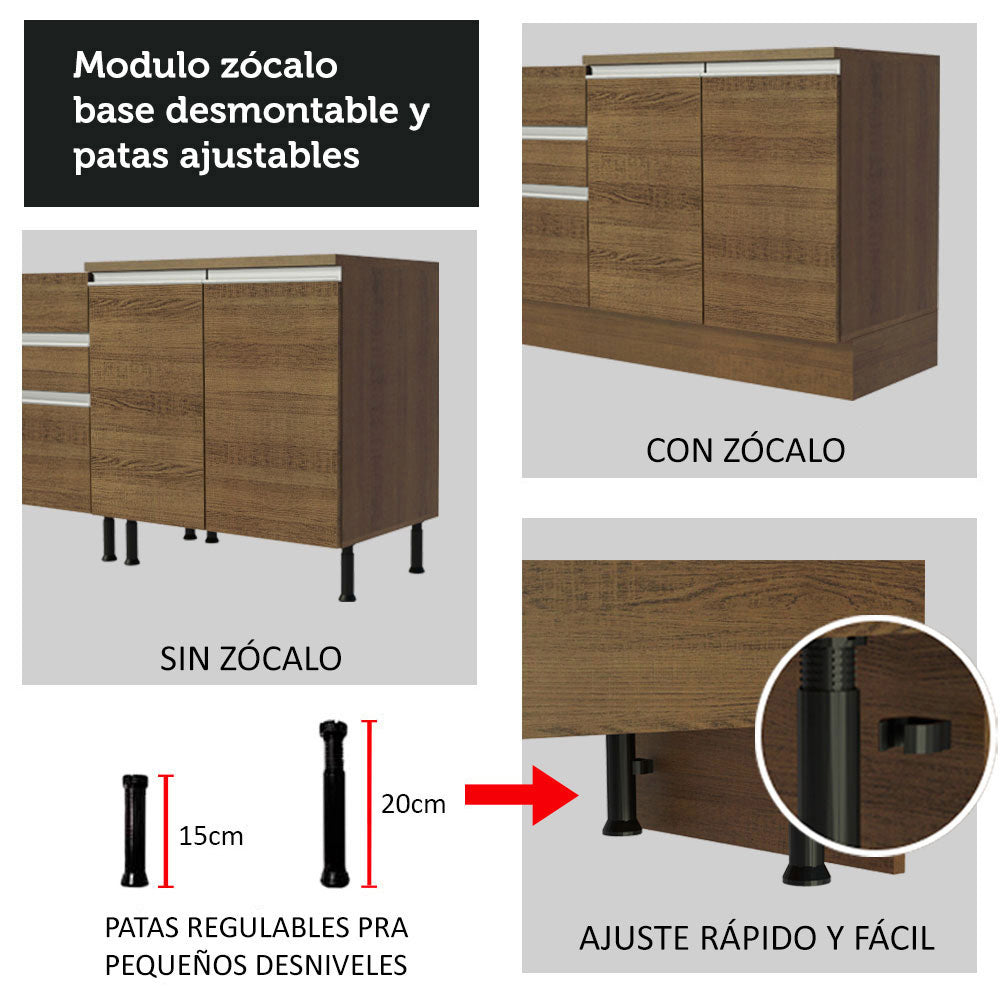 Gabinete Bajo para Fregadero con Accesorios de Cocina 120 x 60 cm 2 Puertas (Con Encimera) Glamy Marrón