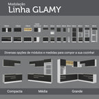 Gabinete Bajo 120 cm 2 Puertas 3 Cajones Blanco/Negro Glamy Madesa