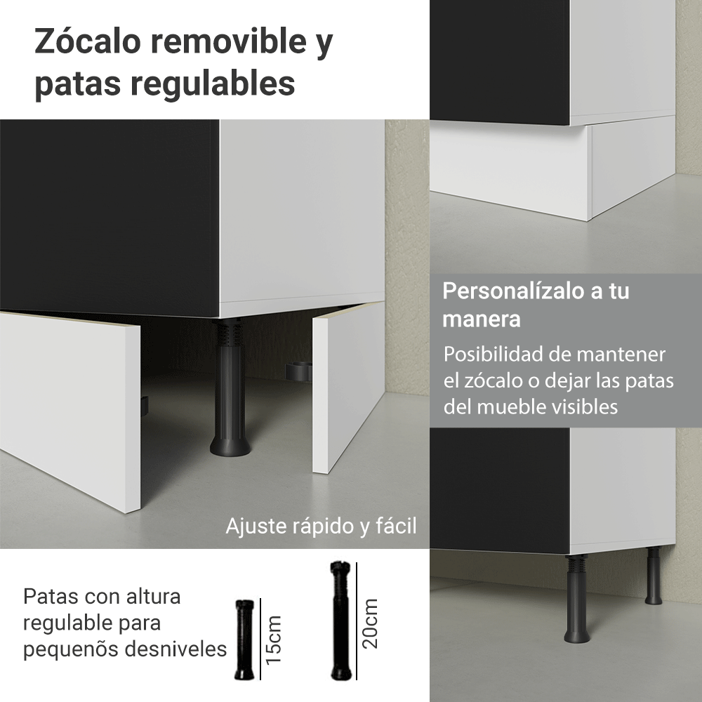 Gabinete Bajo para Fregadero con Accesorios de Cocina 120 cm 2 Puertas 3 Cajones Blanco/Negro Glamy Madesa