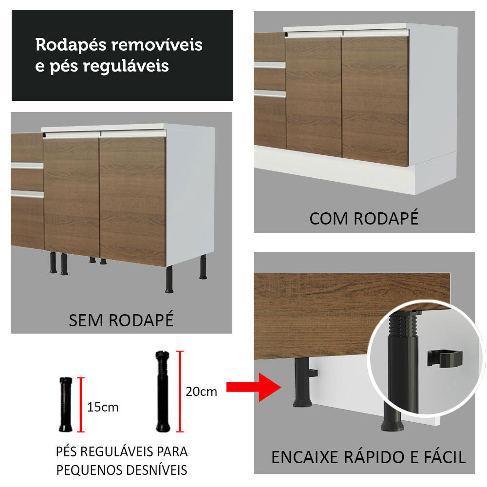 Gabinete Bajo 60 cm 3 Cajones Sin Encimera Blanco/Marrón Glamy Madesa