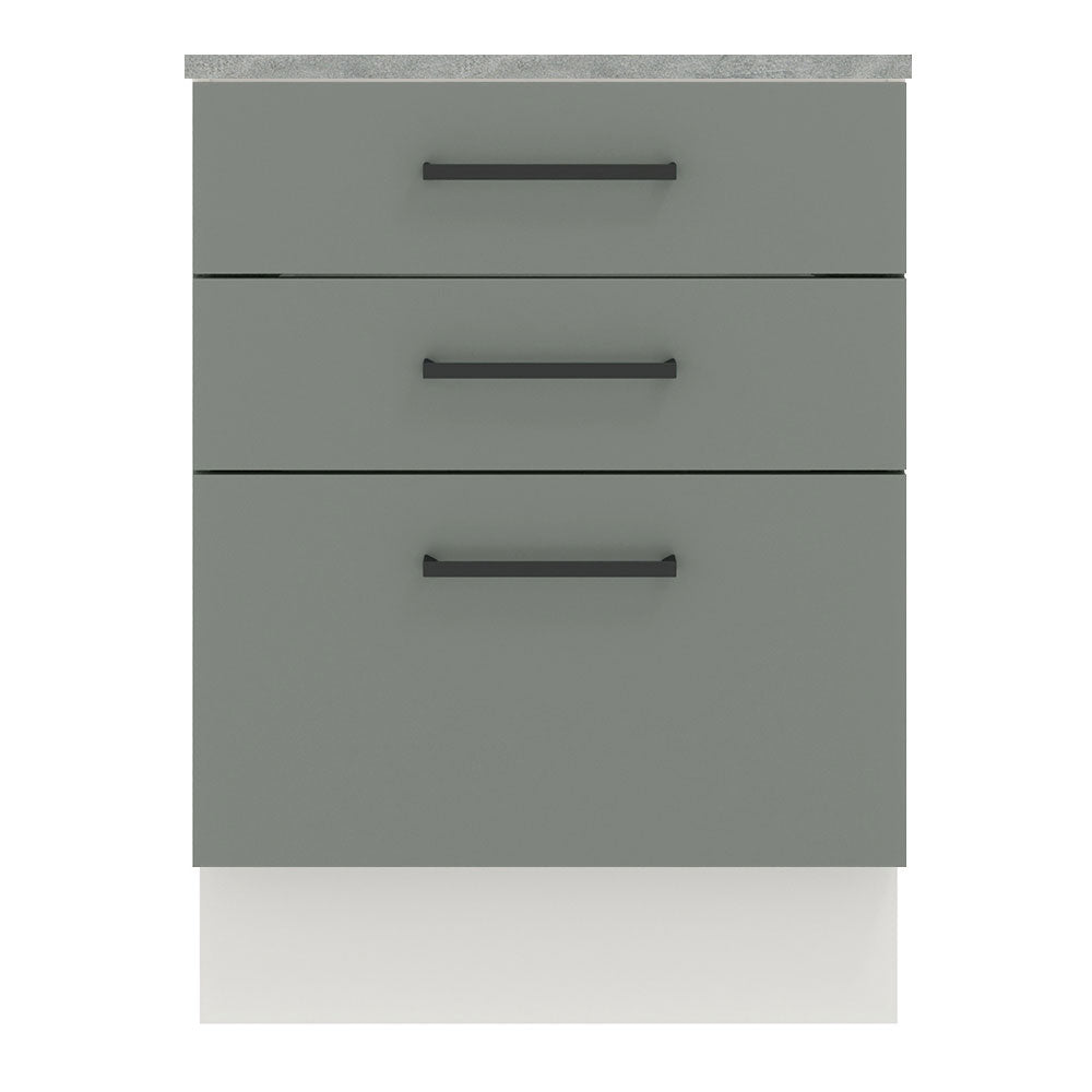 Gabinete Bajo 60 x 60 cm 3 Cajones Agata (Con Encimera) Blanco/Gris