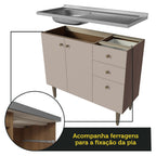 Gabinete Bajo 105 cm 3 Puertas 2 Cajones con Fregadero Marrón/Crema Gourmet Madesa
