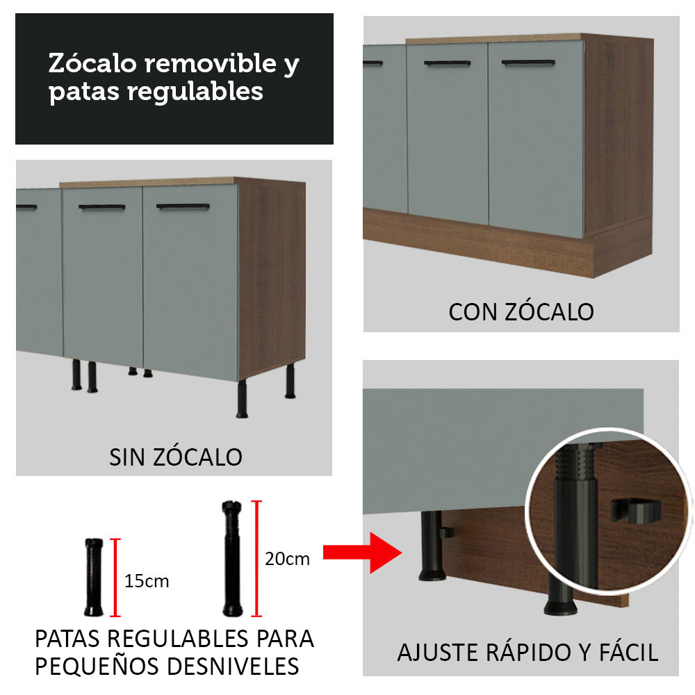 Gabinete Bajo para Fregadero 120 cm 1 Puerta y 2 Cajones (Sin Encimera ni Fregadero) Agata Marrón/Gris