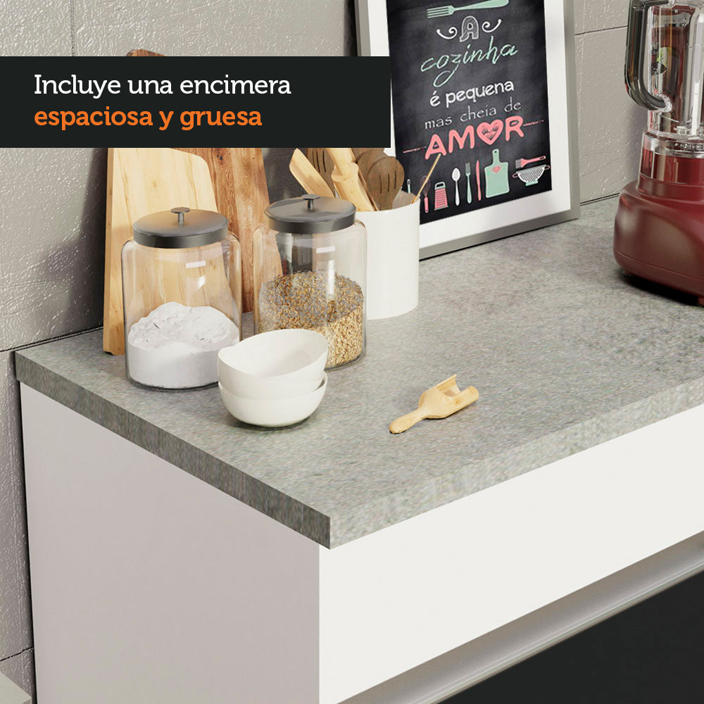 Gabinete Bajo para Fregadero 150 cm 2 Puertas y 2 Cajones (Con Encimera) Glamy Blanco/Negro