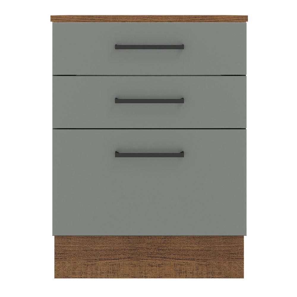 Gabinete Bajo 60 cm 3 Cajones Agata Marrón/Gris