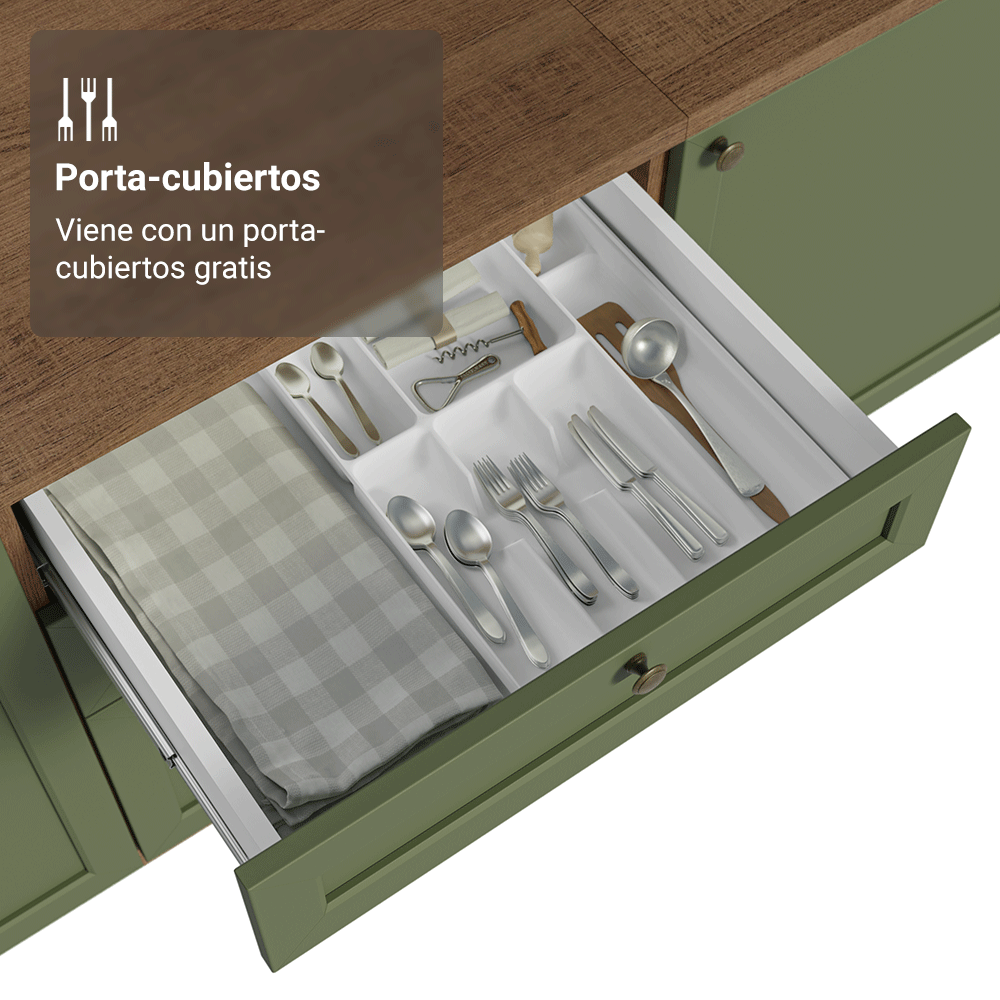 Gabinete Bajo de Cocina 60 cm 3 Cajones Marrón/Verde Vik Madesa