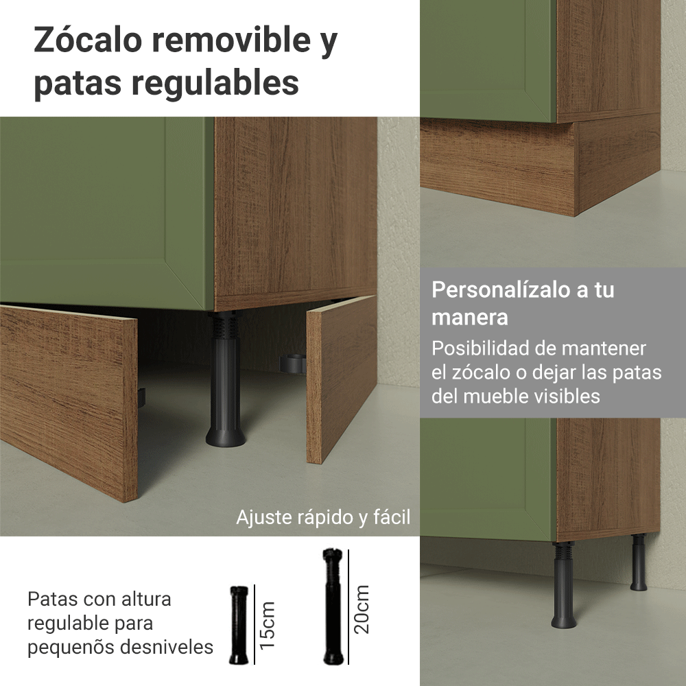 Gabinete Bajo de Cocina 80 cm 2 Puertas (Sin Encimera) Marrón/Verde Vik Madesa