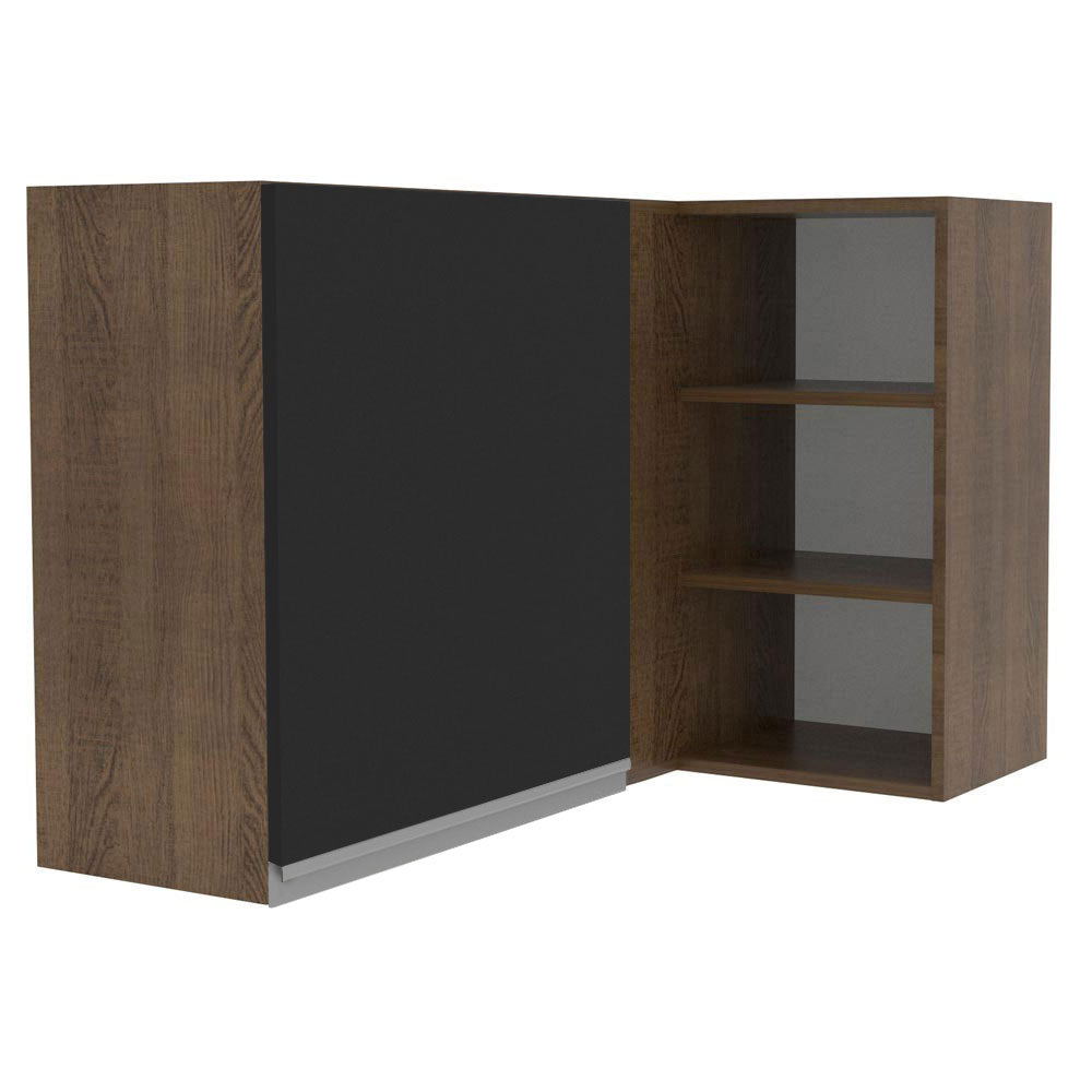 Gabinete Superior Esquinero 166 cm 1 Puerta 3 Nichos Marrón/Negro Glamy Madesa