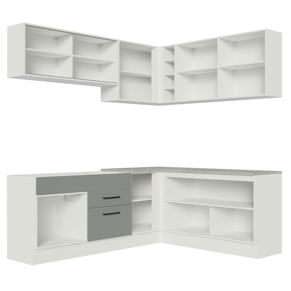 Cocina Integral Esquinera 389cm Blanco/Gris Agata 01