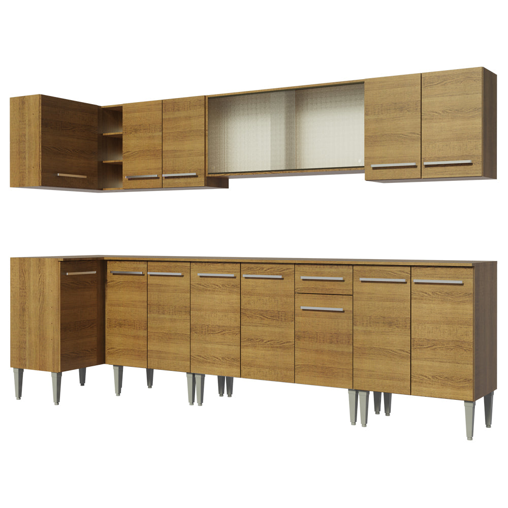 Cocina Integral Esquinera 357cm Marrón Emilly Jazz 02