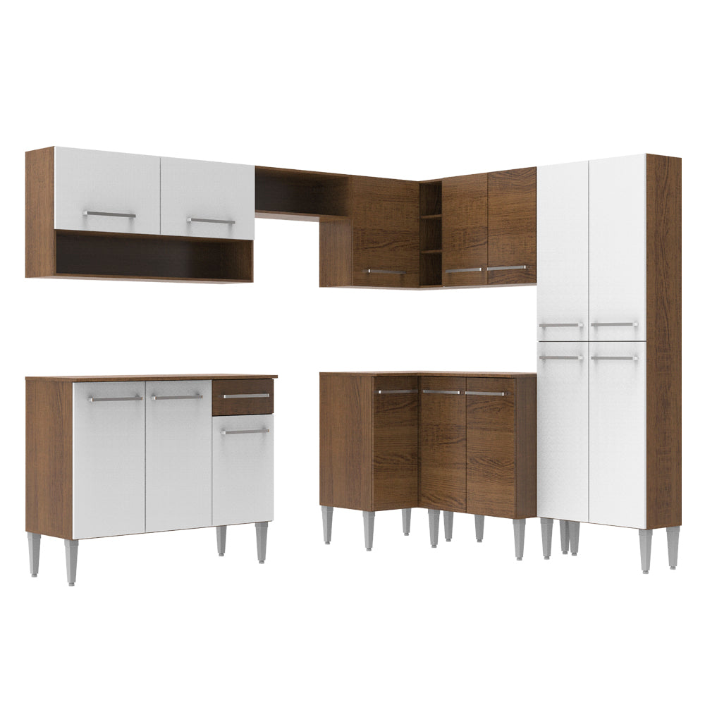 Cocina Integral Esquinera 417cm Marrón/Blanco Emilly Ice 01