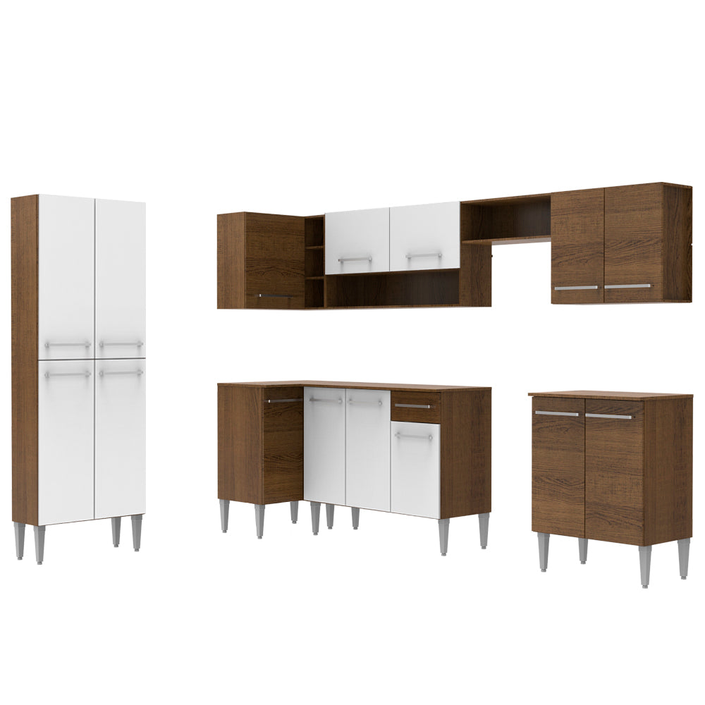 Cocina Integral Esquinera 481cm Marrón/Blanco Emilly Moon 01