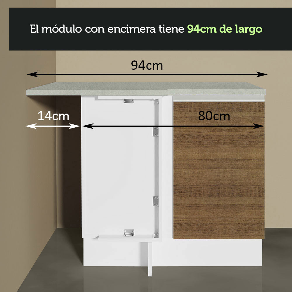 Cocina Integral Esquinera 349cm Blanco/Marrón Glamy 06