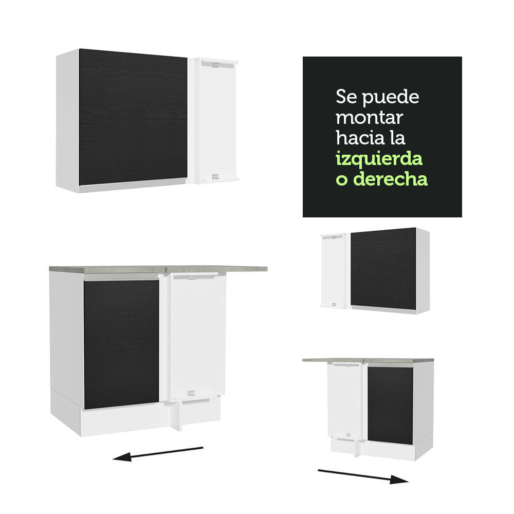 Cocina Integral Esquinera 349cm Blanco/Negro Glamy 07