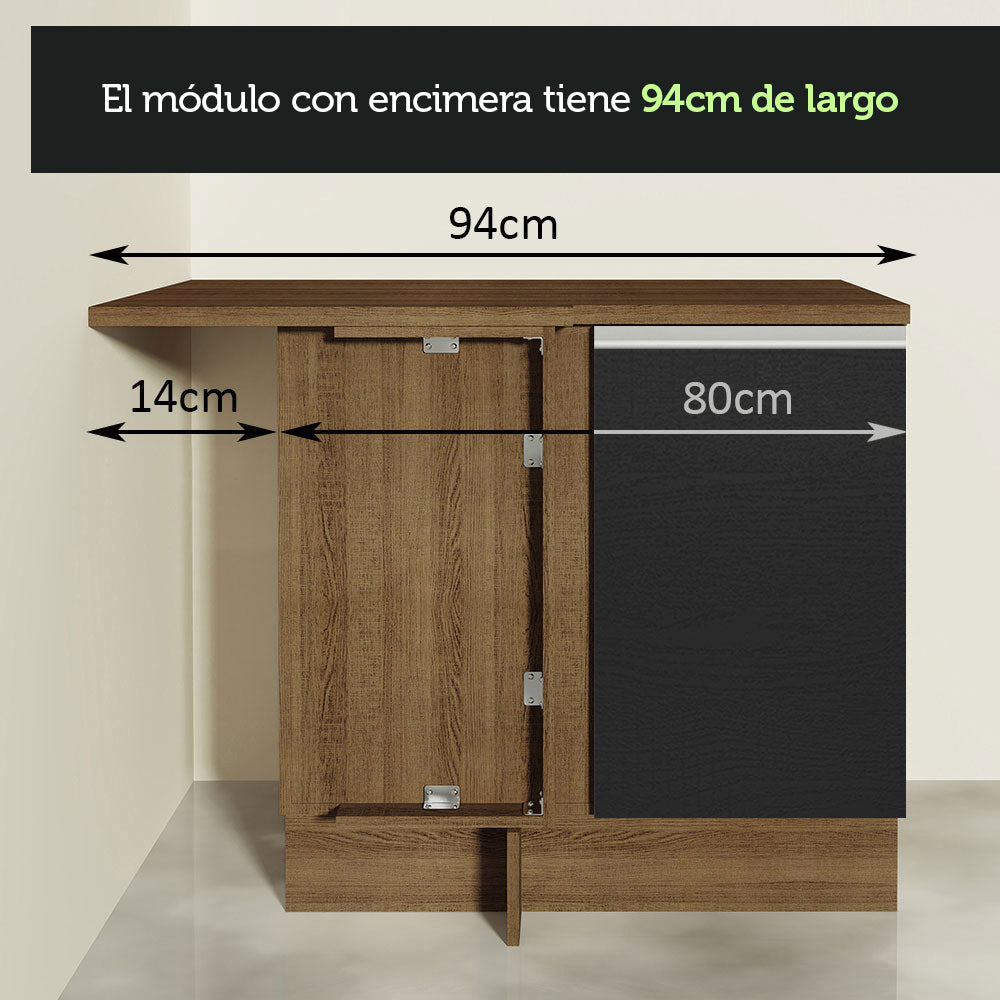 Cocina Integral Esquinera 349cm Marrón/Negro Glamy 07