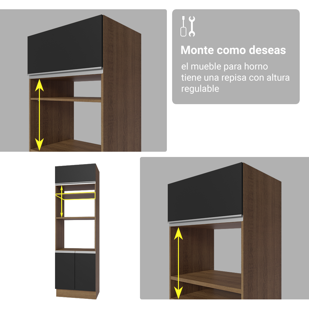 Cocina Integral Esquinera 549cm Marrón/Negro Glamy 01