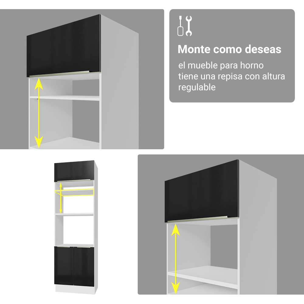 Cocina Integral 566cm Blanco/Negro Lux 01