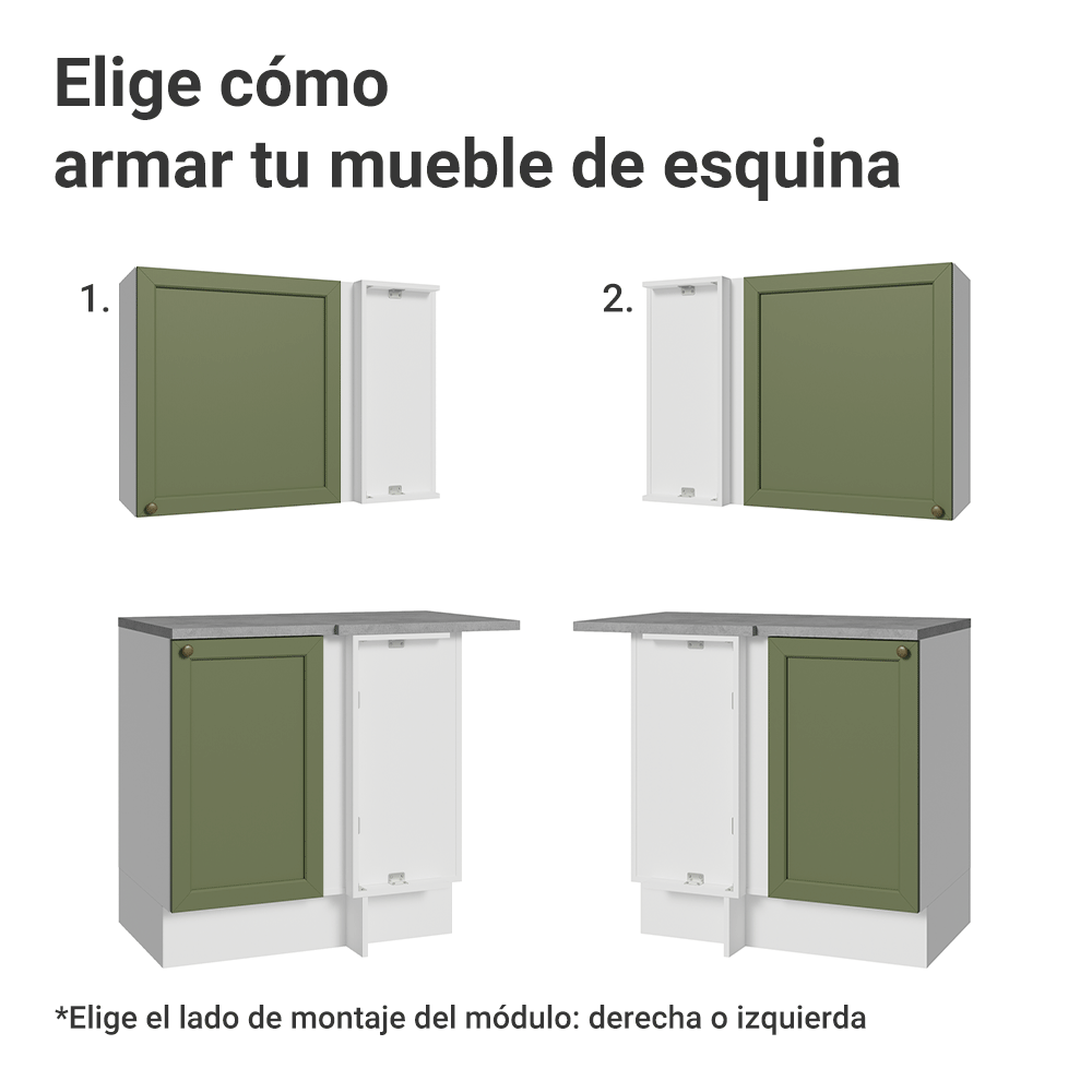 Cocina Integral Esquinera 399 cm Blanco/Verde Vik Madesa 02