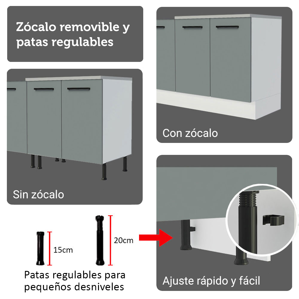 Kit Gabinete Bajo 2 Puertas y Vitrina 70 cm Blanco/Gris Agata Madesa