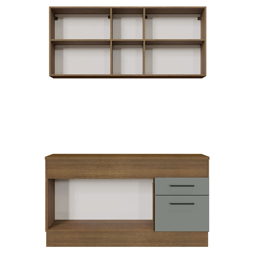 Cocina Compacta 150 x 52 cm 4 Puertas 2 Cajones Marrón/Gris Agata Madesa 01