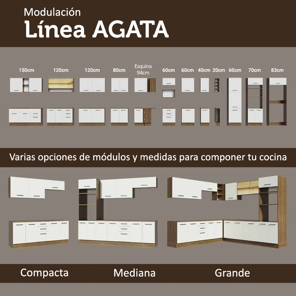 Cocina Compacta 180cm Marrón/Blanco Agata 09