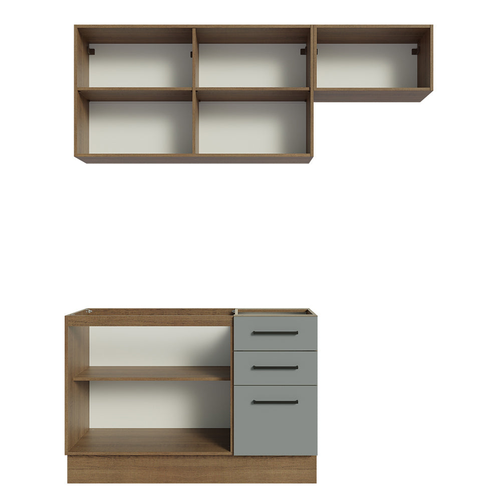Cocina Compacta 180 x 52 cm 5 Puertas 3 Cajones Marrón/Gris Agata Madesa