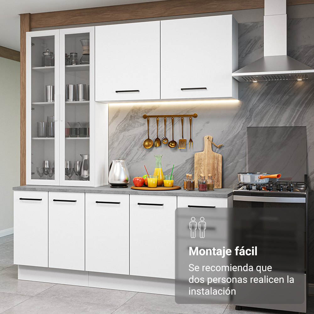 Cocina Compacta 190 cm Con Vitrina Blanco Agata Madesa