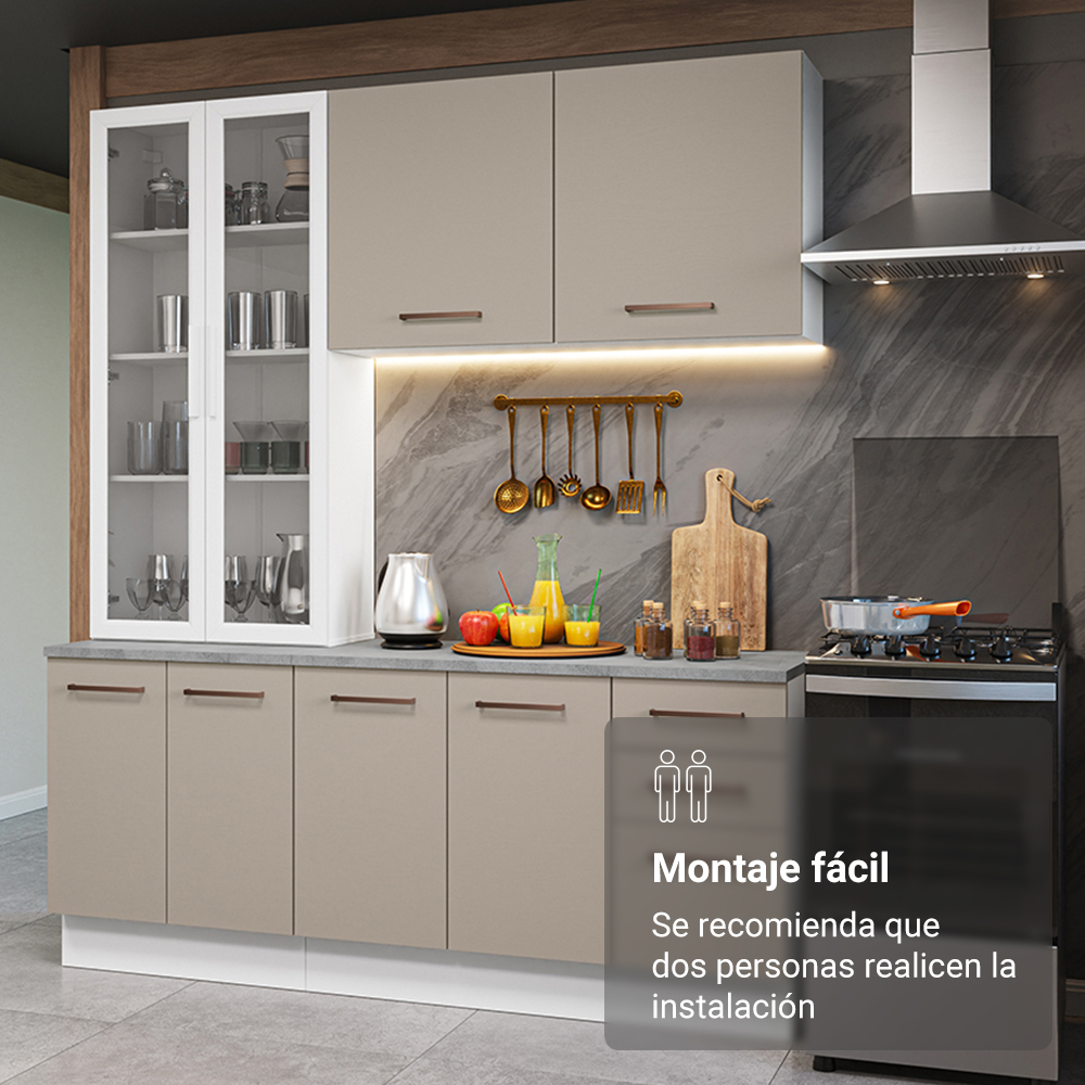 Cocina Compacta 190 cm Con Vitrina Blanco/Crema Agata Madesa