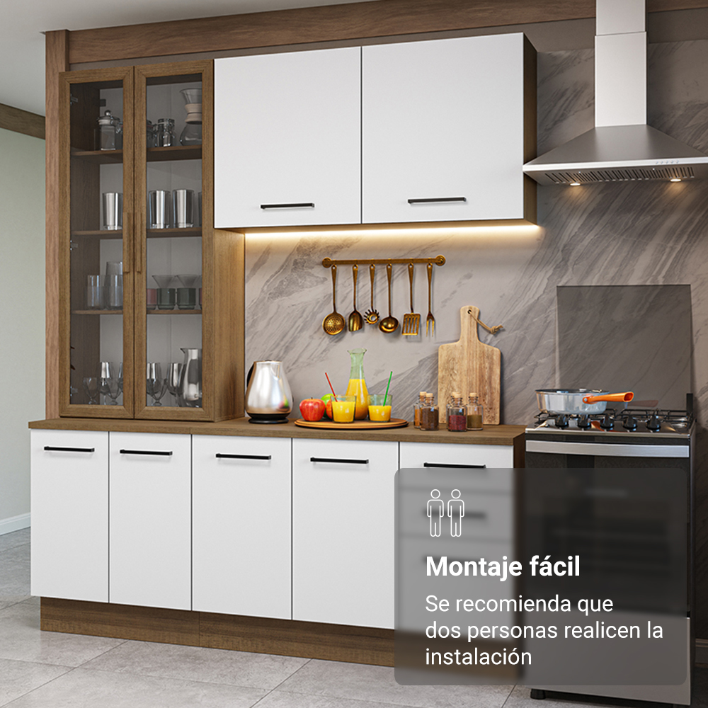Cocina Compacta 190 cm Con Vitrina Marrón/Blanco Agata Madesa