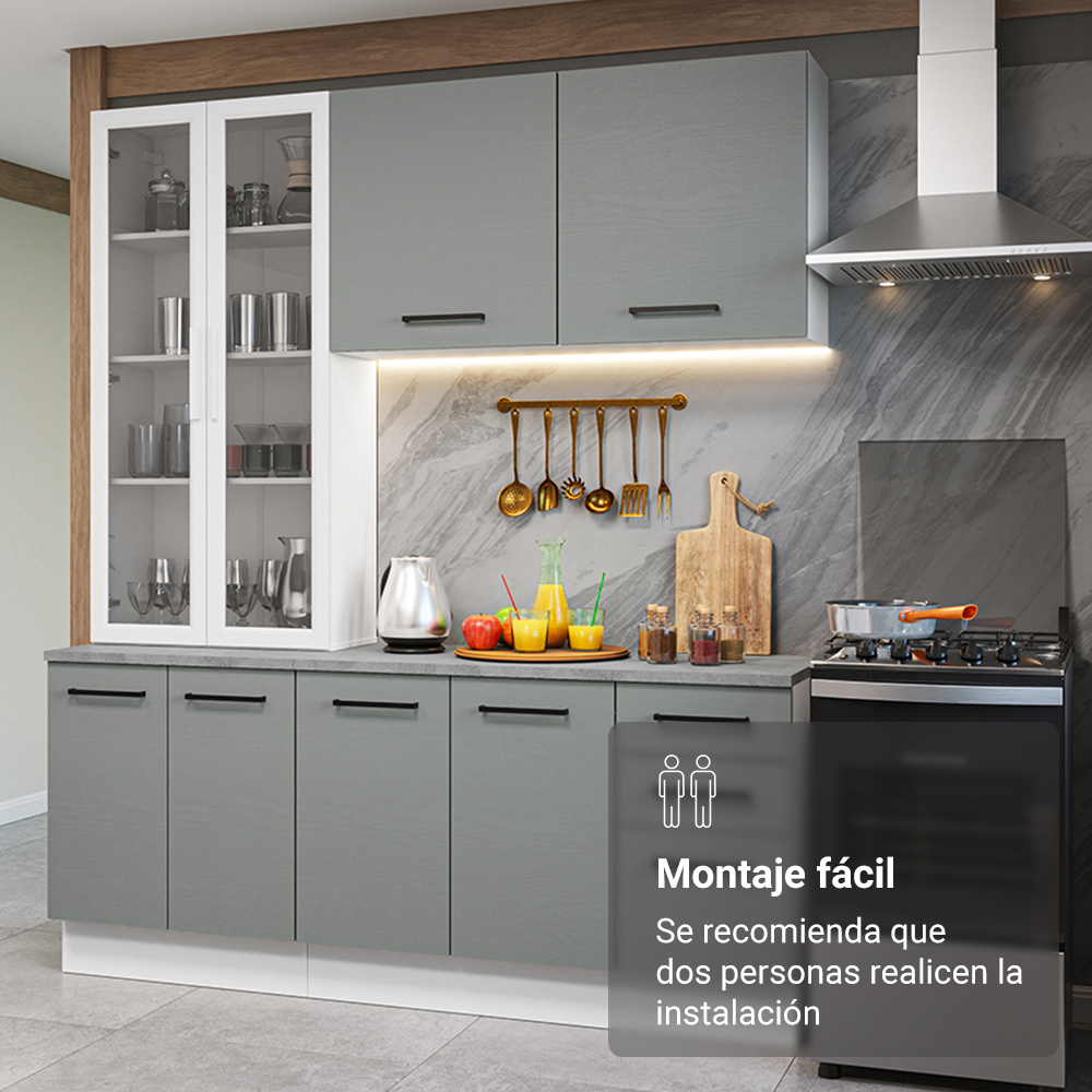 Cocina Compacta 190 cm Con Vitrina Blanco/Gris Agata Madesa