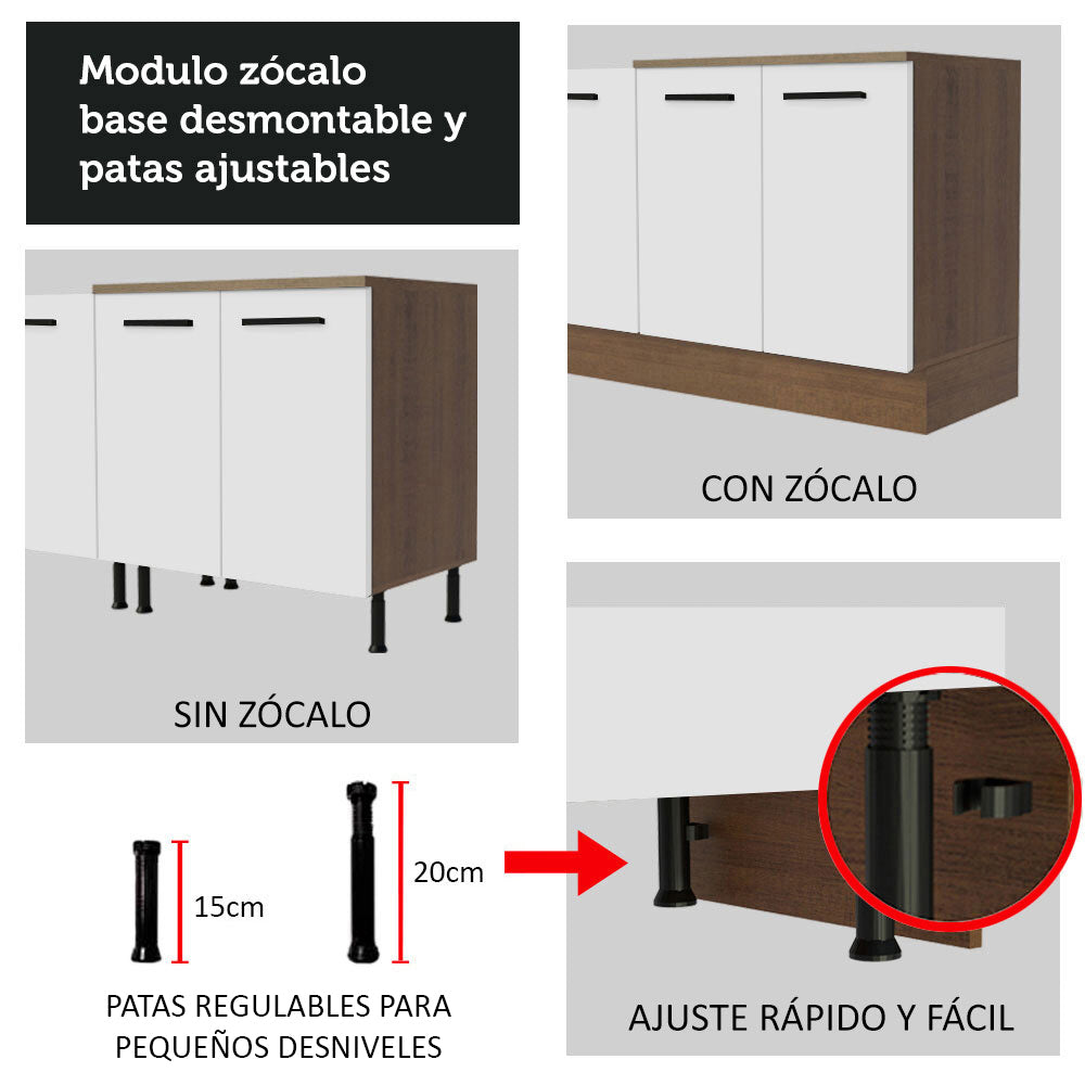 Mueble de Cocina 200cm Con Tarja Agata Marrón/Blanco