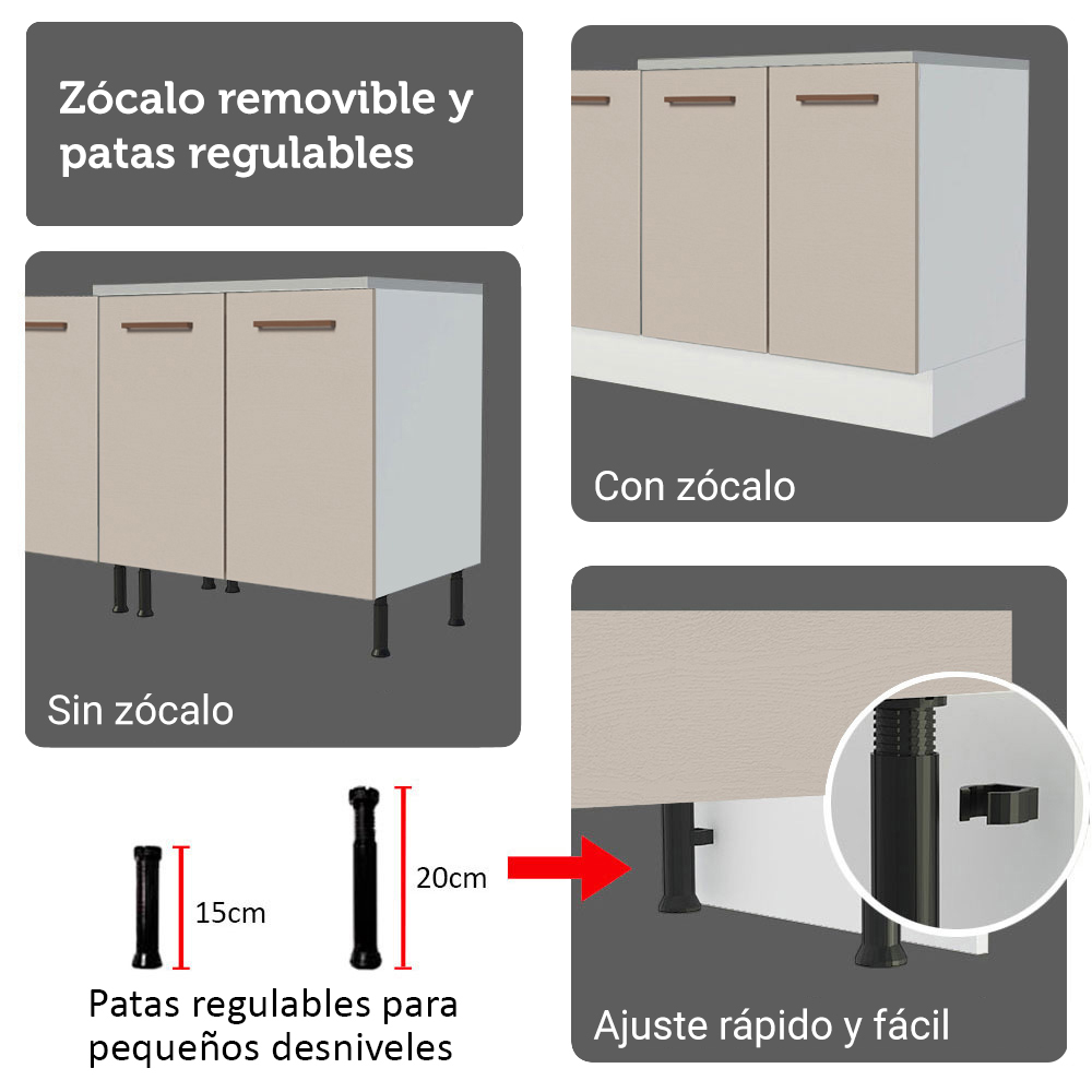Cocina Integral 270 x 52 cm 9 Puertas 3 Cajones Blanco/Crema Agata Madesa
