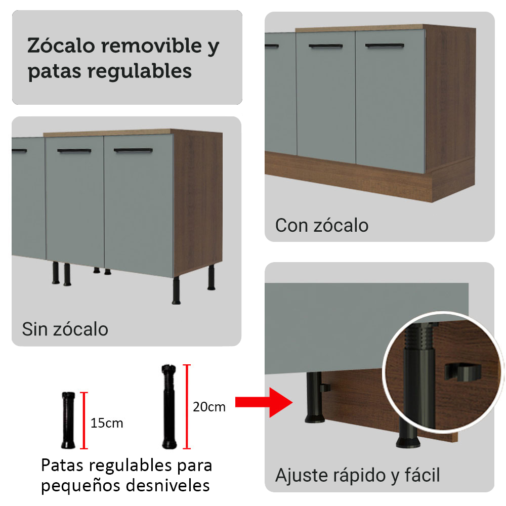 Cocina Integral 270 x 52 cm 9 Puertas 3 Cajones Marrón/Gris Agata Madesa