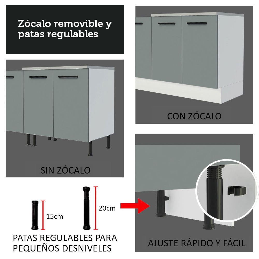 Cocina Integral 330 cm Con Mueble para Horno Blanco/Gris Agata Madesa