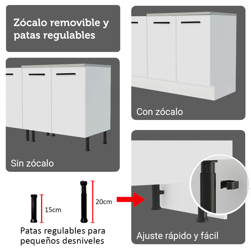 Cocina Integral 340 cm Con Mueble para Horno y Vitrina Blanco Agata Madesa
