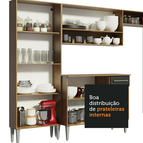 Cocina Compacta 165cm Con Mesón de Acero Marrón/Negro Emilly Madesa 06