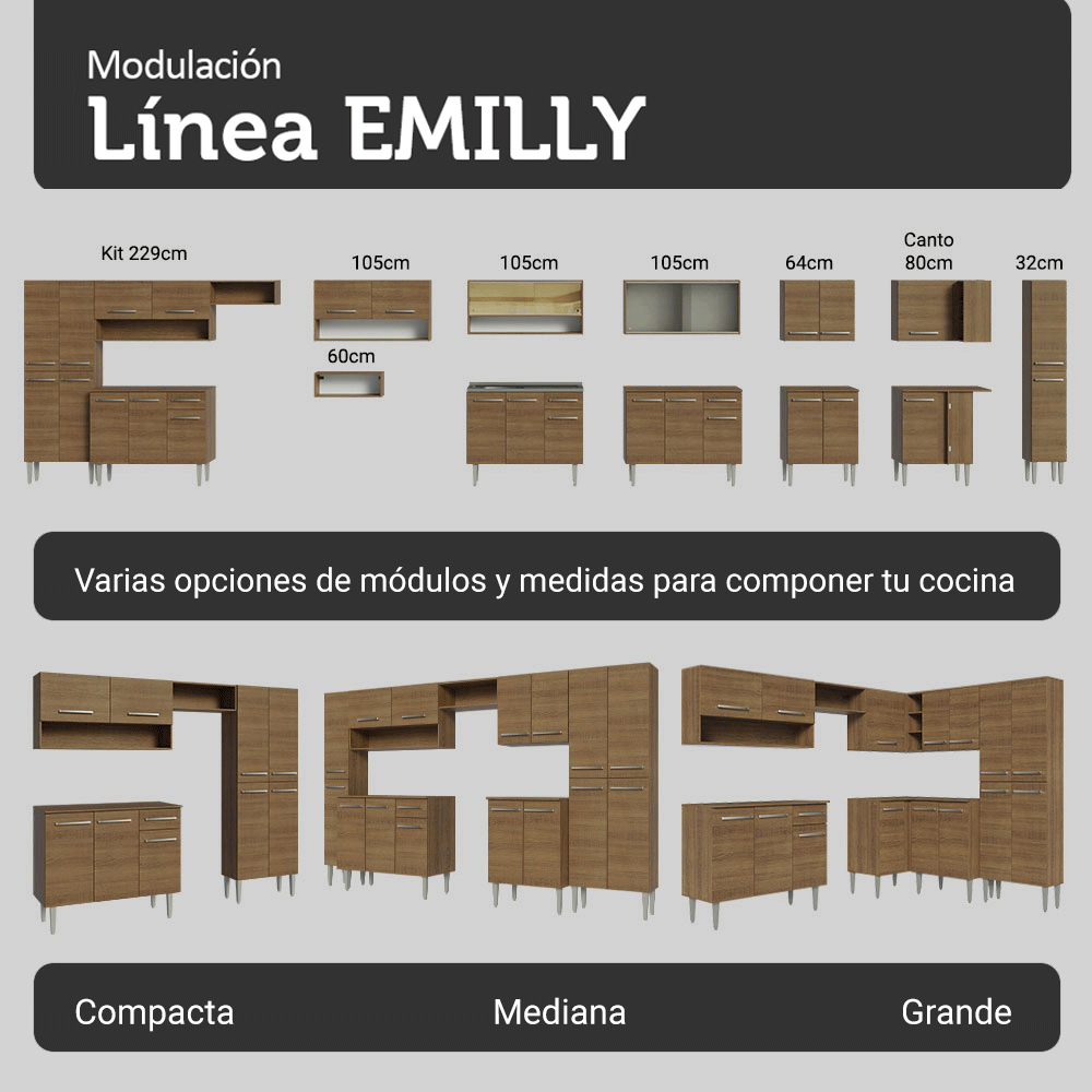 Cocina Integral 293cm con Fregadero Marrón Emilly 09