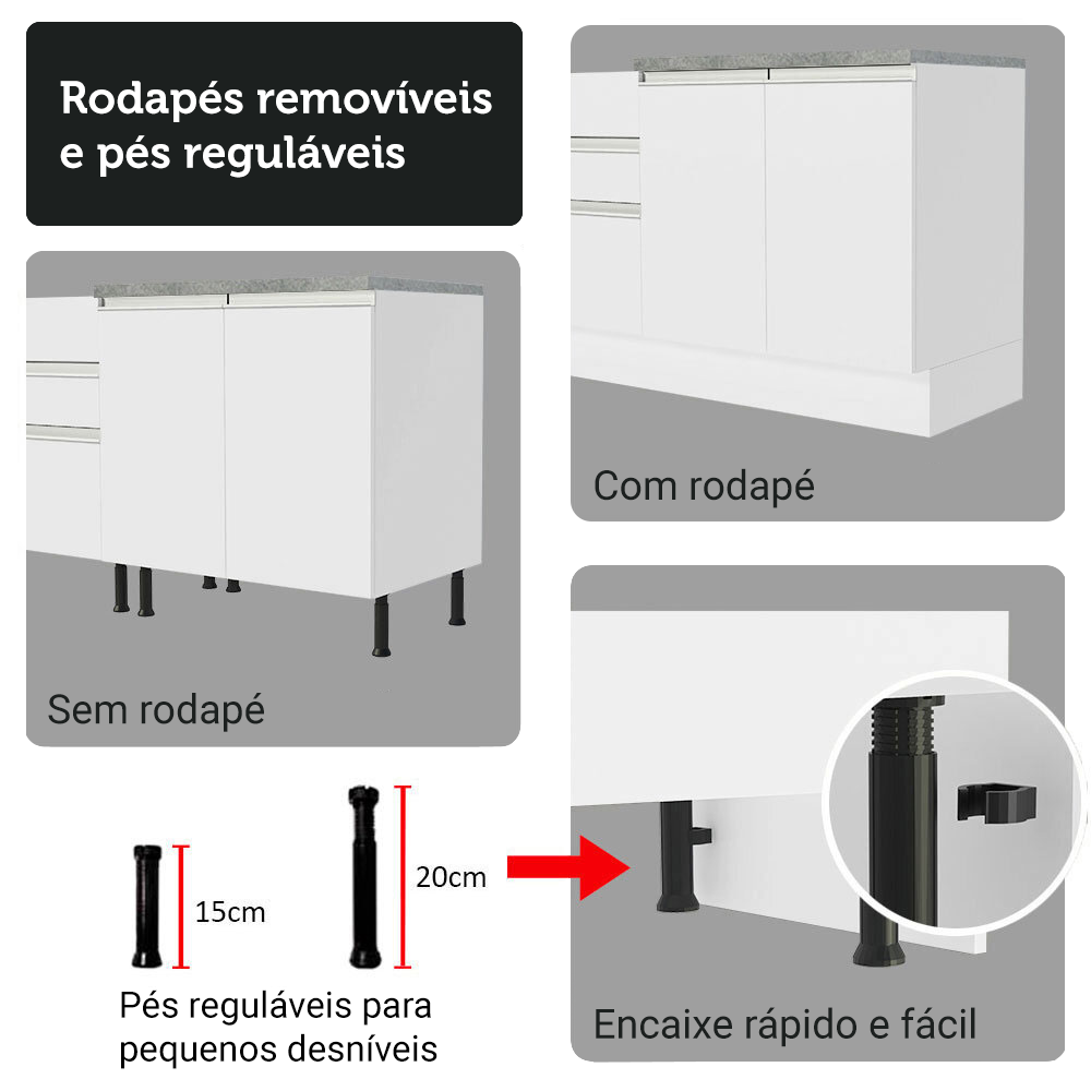 Kit Gabinete Bajo 2 Puertas y Vitrina 70 cm Blanco Glamy Madesa